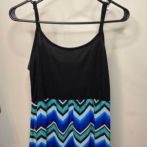 Black at the top, with blue, green and white stripes at the bottom